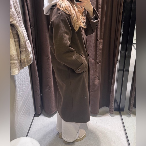 Zara Brown Wool Blend Double Breasted Coat - Picture 6 of 7